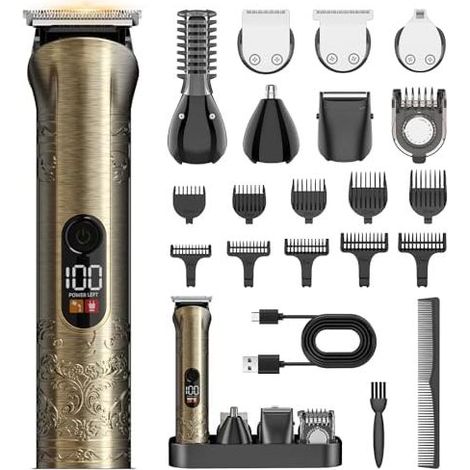 Herren-Haarschneidemaschine, professionelles 17-in-1-Set mit Barttrimmer und LCD-Bildschirm, lückenloser Schnitt, USB-C-aufladbar für die komplette Körperpflege - (1/5)