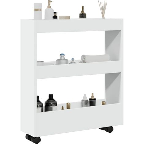 vidaXL Chariot de rangement étroit à 3 niveaux en bois d'ingénierie blanc