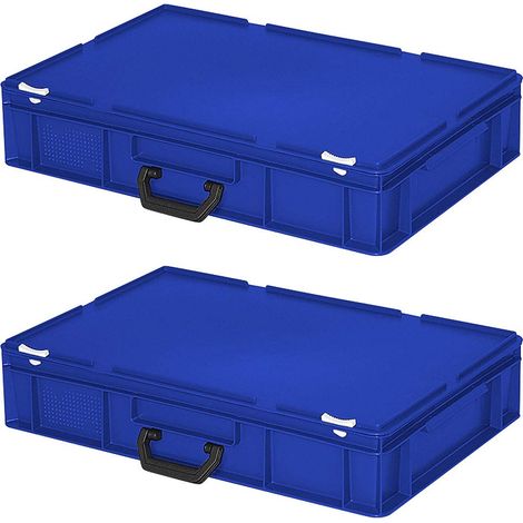 BRB Lot de 2 valises de rangement en polyéthylène HD Bleu 600 x 400 x 130 mm 23 l