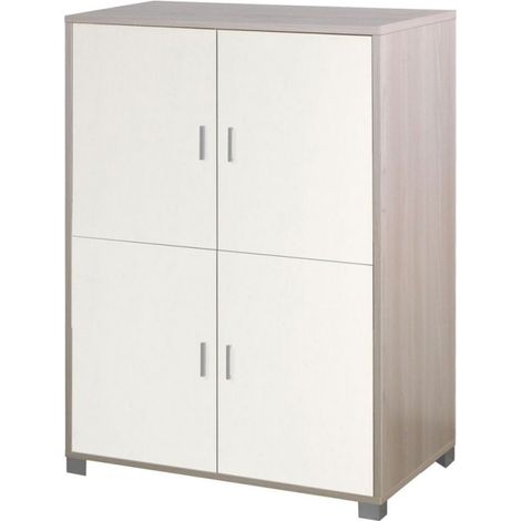 Büroschrank aus weißer Ulme mit vier Türen und Regalen 107 x 41 x H162 cm
