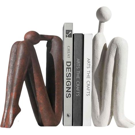 Serre-Livres décoratifs en céramique 2 pièces – Serre-Livres Lourds pour étagères, Bureau et Salon – Figurines abstraites en Blanc et Marron (1/5)