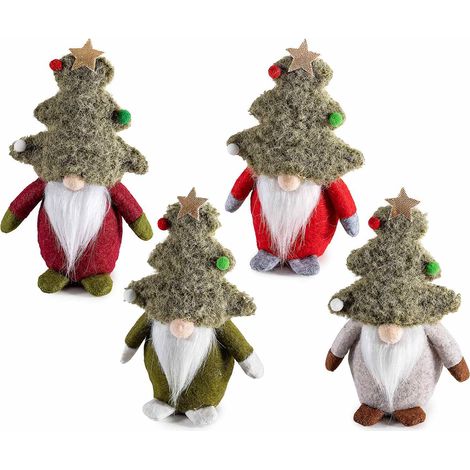 Babbo Natale in panno con cappello ad alberello decorato con palline e stelline da appoggiare, set da 8 pezzi, cm 8,5 x 5,5 x 14 H