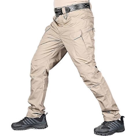 Pantalon cargo tactique ample multipoches pour homme, pantalon de combat d'extérieur (L kaki) (1/2)