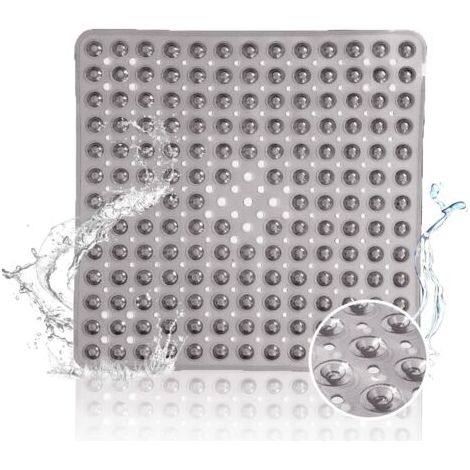 royaluxe-Tapis De Douche Antidérapant 53x53cm-sans BPA - Tapis De Douche Antidérapant avec Trous De Drainage pour éviter Les Moisissures Tapis De Douche Lavable en Machine (Grey) (1/5)