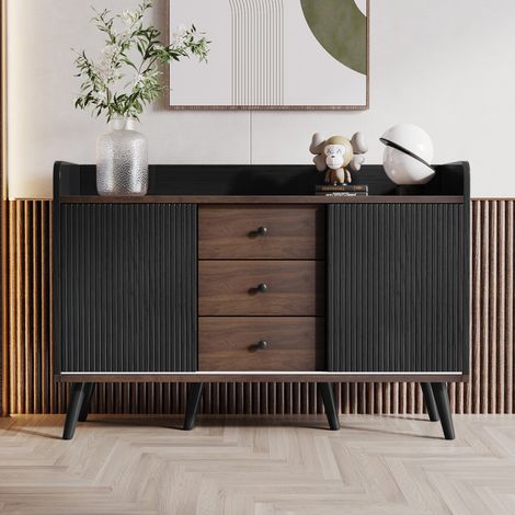 Sideboard mit drei Schubladen, exquisite Maserung. Sideboard für Schlafzimmer und Wohnzimmer, Moderne Holzfarbe-Sideboard mit Stauraumregalen. H80/L117,5/T40 cm (1/5)
