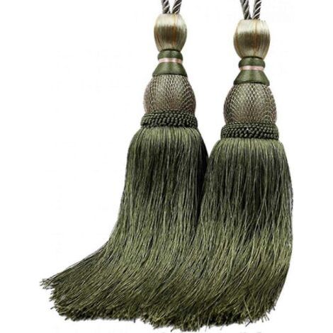 Lot de 2 embrasses à pompons pour rideaux, attaches pour rideaux, accessoires (vert kaki) (1/4)
