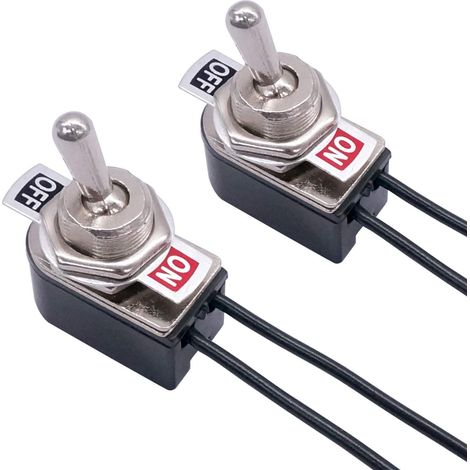 Kippschalter, SPST, 2 Positionen, Ein/Aus, 6 A, AC, 125 V, 10 A, DC 12 V, Wechselschalter, 13,2 cm (5,2 Zoll), Verbindungsdraht, Kippschalter, KNS-1, 2 Stück (1/5)