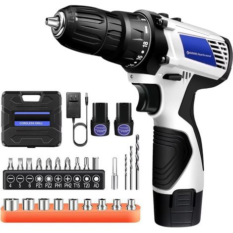 Perceuse électrique sans fil 45 N·m 2 en 1 – visseuse 1400 tr/min, outil multifonction avec 2 batteries rechargeables lithium (1/5)
