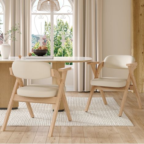 Klappbare Esszimmerstühle, 2er-Set, Holz und Leinen, mit Armlehnen, Beige OKMYHOME (1/5)