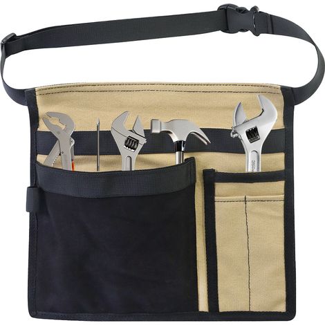 Cinturón portaherramientas/delantal de trabajo de un solo lado con 5 bolsillos para carpinteros, jardineros y constructores confección en lona resistente cinturón ajustable.