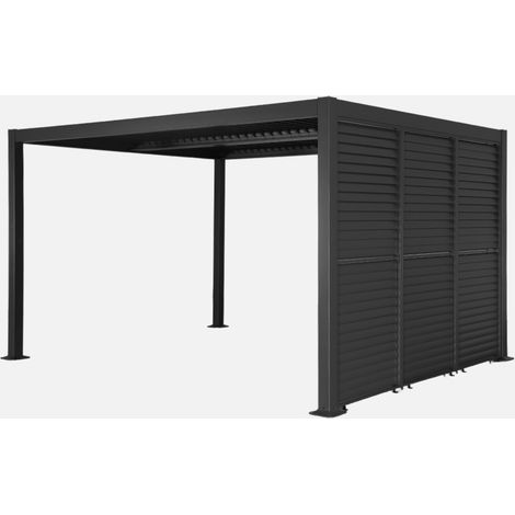 Pergola bioclimatica 3x4m in alluminio e acciaio + 3 tende 1m con lamelle orientabili