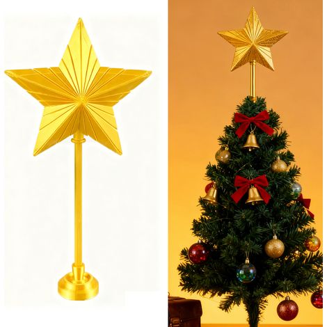 Étoile de sapin de Noël lumineuse, décoration de sapin de Noël, lumière chaude, pour les fêtes de Noël et du Nouvel An, 32 x 16 x 5,5 cm - Doré (1/5)