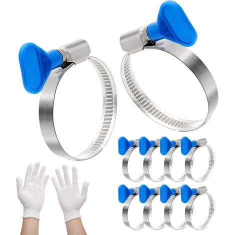 10 PCS Colliers de Serrage Inox Réglable 32–50mm avec Gants de Protection, Antirouille Réutilisable pour Tuyau Piscine 50mm, Gaz, Eau, Jardin (1/5)