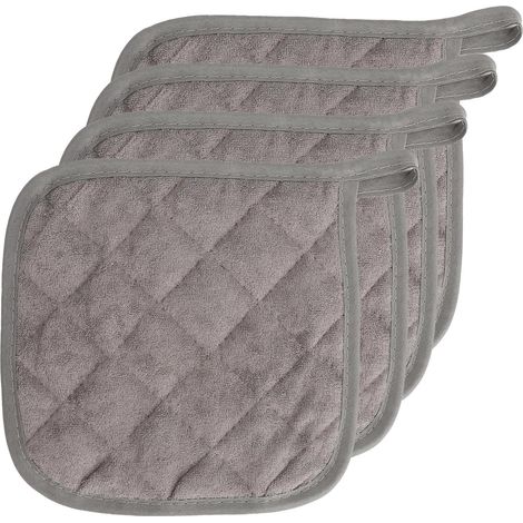 Dessous de Plat Isolant Lot de 4 - Carré 18x18 cm - Coton et Doublure Argentée - Protection Thermique Table - Cuisine et Salle à Manger - Gris (1/5)
