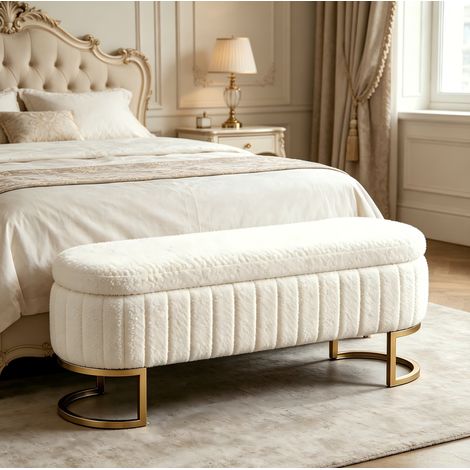 130 cm Samt-Sitzbank mit Stauraum, goldfarbenen Metallfüßen, Creme OKMYHOME (1/5)