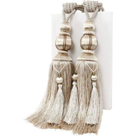 1 Paire d'embrasses de Rideaux en Corde Fait à la Main avec Pompons pour Rideaux de Fenêtre Drapé Corde pour Décoration de Maison ou de Bureau,Beige