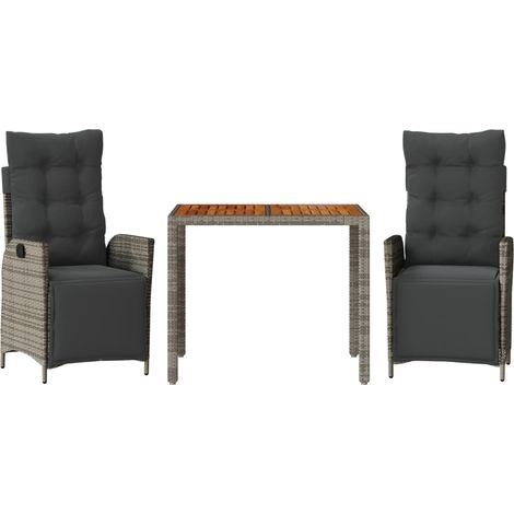 Set comedor de jardín 3 piezas con cojines ratán sintético gris vidaXL (1/5)