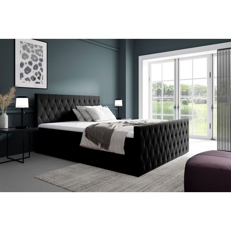 Boxspringbett Schlafzimmerbett ASHER 140x200cm in Stoff Fresh Schwarz (1/2)