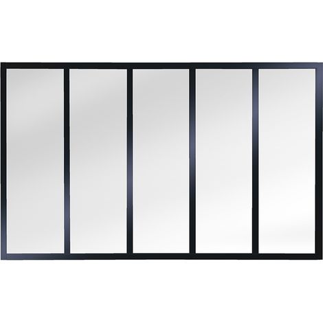 Verrière atelier 5 carreaux structure bois coloris Noir Métal - verre trempé 1747 x 1040 mm (1/3)