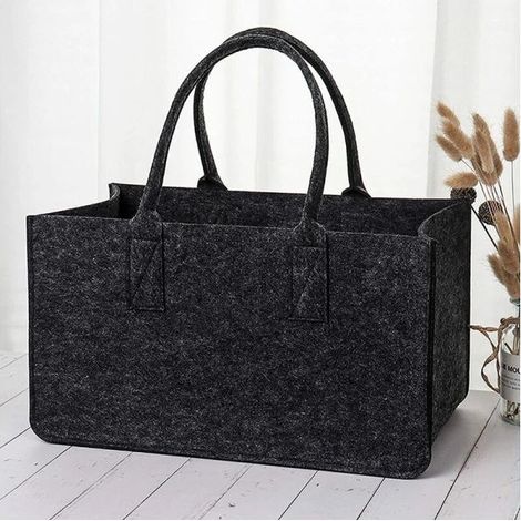 Sac en feutre Vedkorg avec poignée, sac en feutre de bois, sac en feutre, panier en bois pliable, panier à journaux, 50 × 25 × 25 cm (1/4)