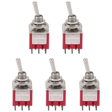5Pcs Interrupteur à Bascule à 3PDT 9 Broches 6mm 2A / 250VAC 5A / 120VAC ON-ON 2 Position (1/4)