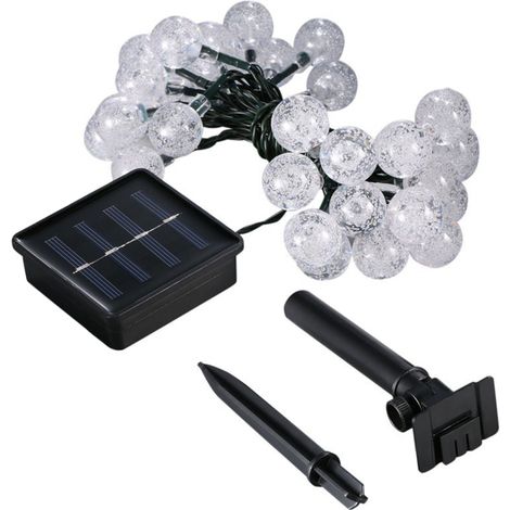 Guirlande lumineuse LED avec boules solaires en cristal pour extérieur, 10 pcs (blanc chaud)