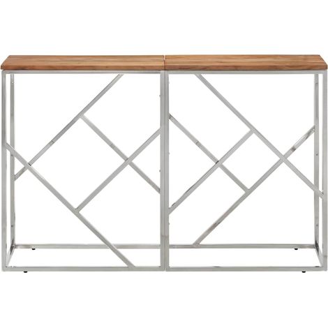 Maison Exclusive - Tavolino da Salotto Argento in Acciaio Inox e Massello d'Acacia (1/5)