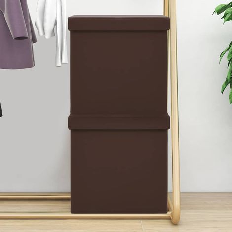 Lot de 2 Coffres de Rangement pliables - Tabourets avec Espace de Rangement Marron PVC BV640994 - BonneVie (1/5)