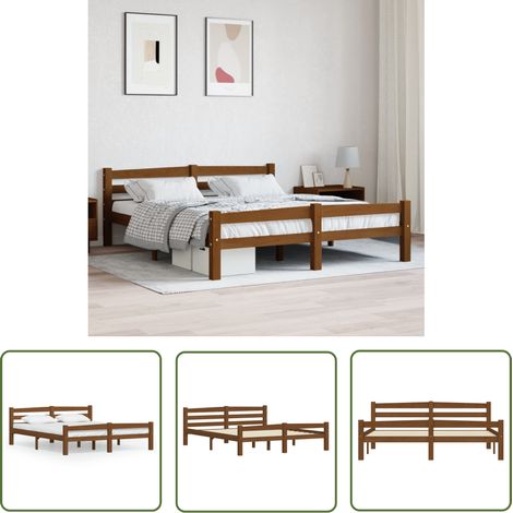 The Living Store Cadre de lit sans matelas marron miel pin massif 160x200 cm - Cadre De Lit - Lit Double - Lit En Bois - Lit Design - Meuble Chambre (1/5)