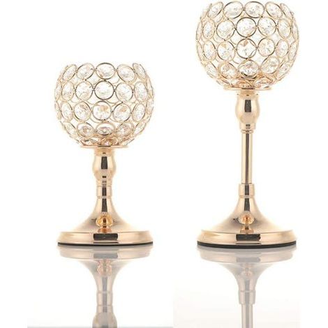 Set mit 2 goldenen Kristall-Kerzenhaltern zur Dekoration (1/5)