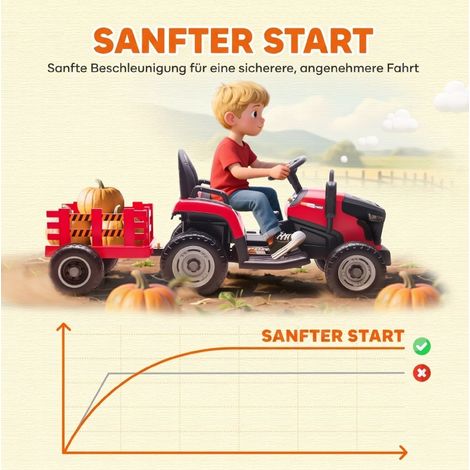 Tracteur électrique enfant avec remorque amovible, télécommande, 3-8 ans, rouge (1/5)