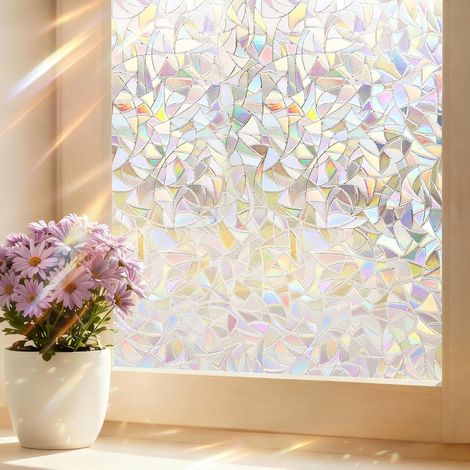 Pellicola per finestre con effetto arcobaleno, 60x200 cm, pellicola elettrostatica, schermo per la privacy, adesivo effetto vetrata, per bagno, cucina, ufficio (1/5)