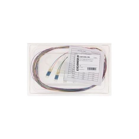 Gigamedia S3MLC2ML Set of 12 semi-tight, easy-strip, colored LC/UPC OS2 9/125 µm pigtails, 2 meters