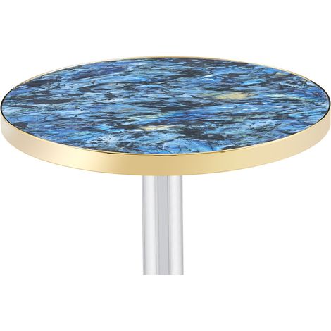 Table d'appoint ronde effet marbre, plateau MDF bleu avec bord doré et piètement métal noir, pour salon, chambre ou balcon, élégante et stable  CHICFURN (1/5)