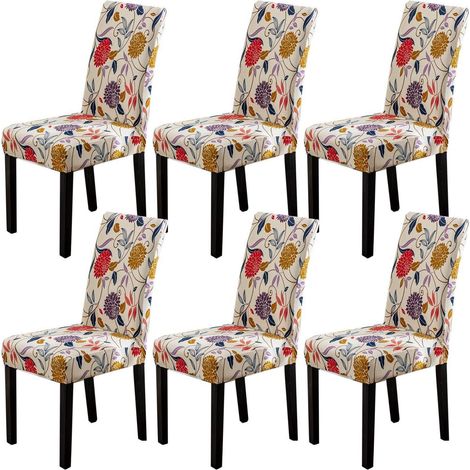 Housses de chaise 6 pièces, extensibles et lavables, motif floral, pour salle à manger (1/5)