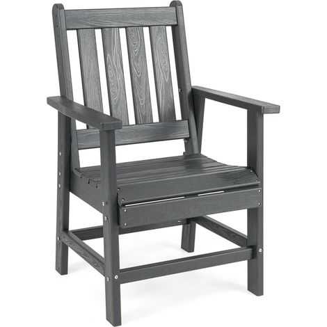 Fauteuil de Jardin en HDPE avec Accoudoirs, Assise Incurvée, Fauteuil Adirondack en Plastique pour Cour, Jardin, Terrasse(Gris, 1 Pcs)