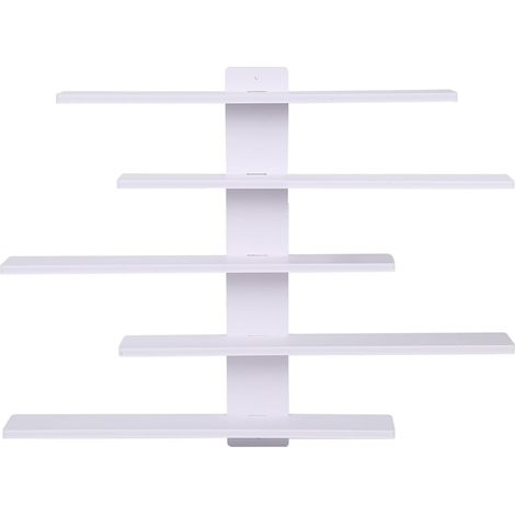 Étagère murale flottante, étagère en PVC, étagère suspendue décorative à 5 niveaux, étagère décorative pour objets de collection, figurines, verres à liqueur, mini-décorations, jouets (Blanc) (1/5)