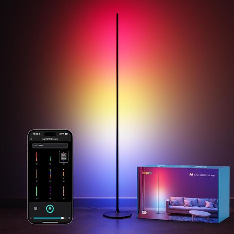 Lampadaire d'Angle Connecté RGBIC WiFi, Musique Sync Contrôle APP et Voix, 16 Millions de Couleurs, Concepteur d'Éclairage IA Personnalisé pour Salon et Chambre (1/5)