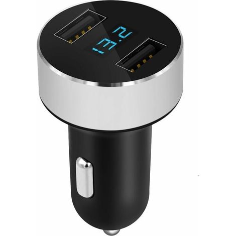 Mini chargeur allume-cigare - 2 ports USB Charge rapide 3,0 A/V Fonction compteur Indicateur de niveau de batterie LED - Compatibilité univers