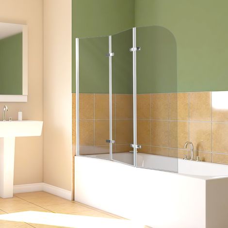 Wolketon Duschabtrennung 120x140cm, Badewannenfaltwand, Badewannenaufsatz mit Silber Transparent, Duschwand aus 6mm NANO Easy Clean GLAS (1/5)