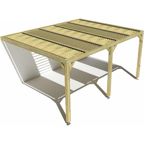 Pergola bois • 5m x 4m • adossée • sens profondeur • lames orientables bioclimatiques incluses • livraison comprise (1/3)