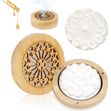 2 x Essential Oil Diffuser Stone with 1 Wooden Perfume Box Diffuser in Plaster Fragrance Stone in Elegant Plaster Craft Box (A) (1/5)