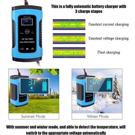 Dispositif de recharge de batterie de voiture entièrement automatique 6A, chargeur de puissance intelligent, chargeurs de réparation d'impulsions, chargeurs de batterie au plomb avec écran LCD numériq (1/5)