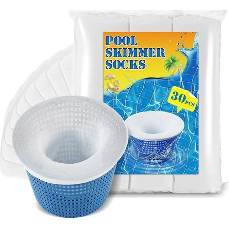 Lot de 30 manchons de filtre pour skimmer de piscine, doublures de panier de filtre à mailles ultra-fines réutilisables, adaptées aux piscines hors sol et enterrées. (1/5)