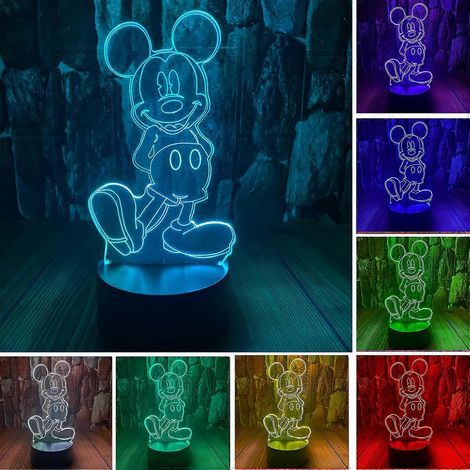 Veilleuse LED 3D Mickey et Minnie avec télécommande et commande tactile, 16 couleurs changeantes, intensité réglable, alimentation USB, pour chambre à coucher (1/3)
