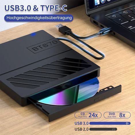 Lecteur/graveur de CD/DVD portable USB fin 7 en 1, conçu pour ordinateur portable et graveur de DVD (1/2)