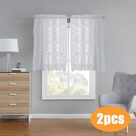 Rideaux Courts - Dentelle Blanche Festonnée - Pour Cuisine Salle De Bain Chambre D Enfant Café - 2 Pièces - 60 X 90 Cm Et 60 X 120 Cm (1/5)