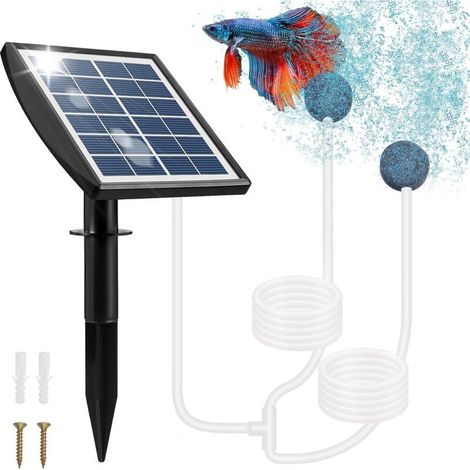 GDHZS- Pompe Solaire pour Bassin, 2W Pompe Bassin Solaire avec Batterie 2200mAh, Pompe a Air Bassin avec Tube à Oxygène et 2 Pierre à Bulles d'air (1/5)