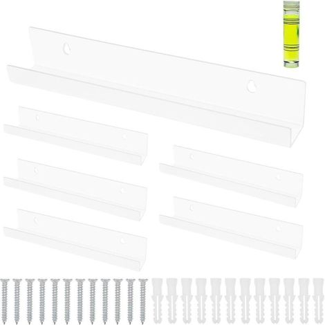 Lot de 6 Etagere Vinyle Acrylique Étagère Murale. 30.5 X 4.5 X 4.5 cm Etageres Murales Chambre. Porte-Disque Porte Vinyle Mural. pour Affichage de Vos LP Préférés (Transparent)