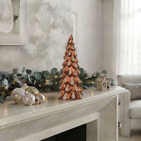 Alberello in vetro marrone opaco con glitter per decorazioni natalizie da h 30 cm (1/5)